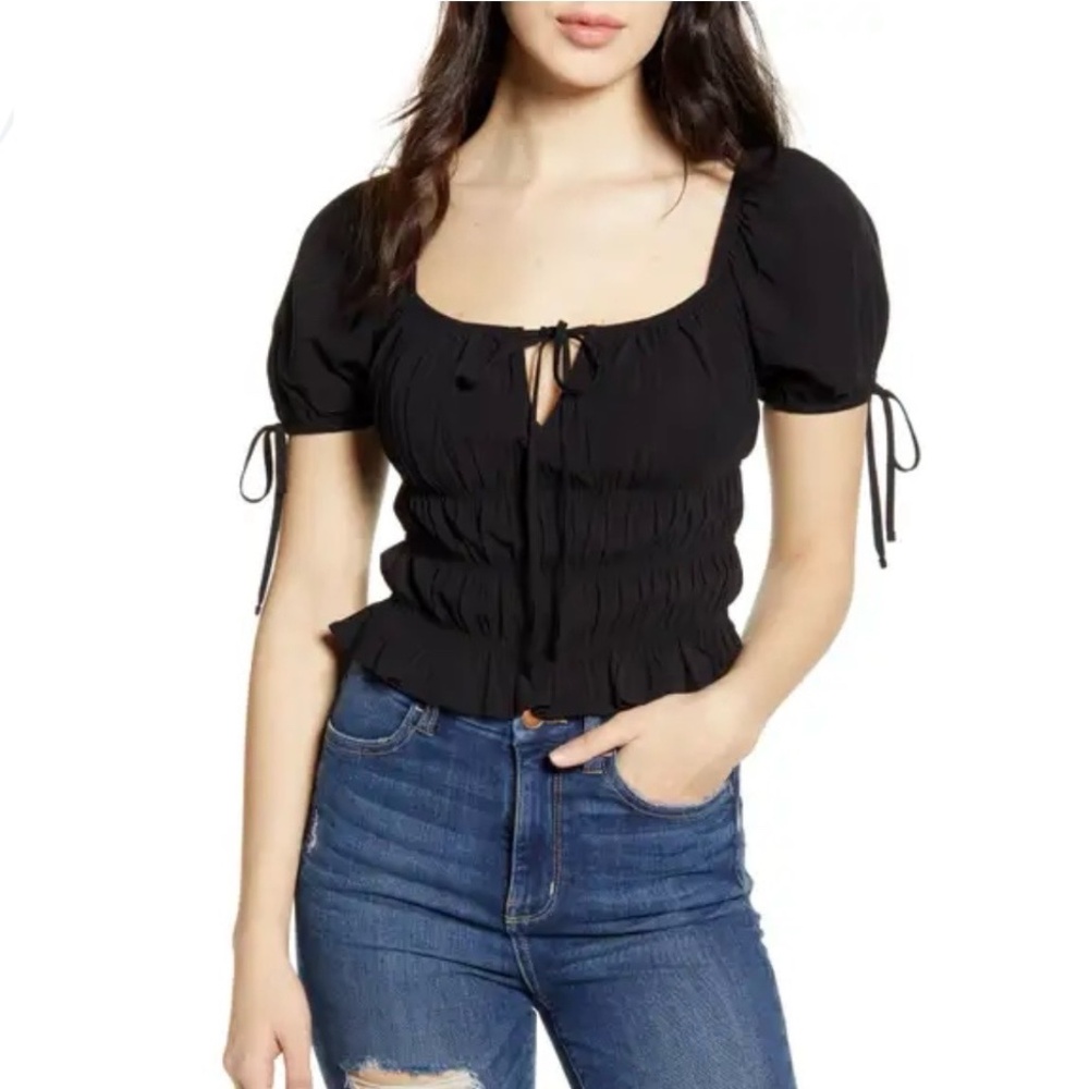 One Clothing Tie Sleeve Smocked Crop Top - Size M